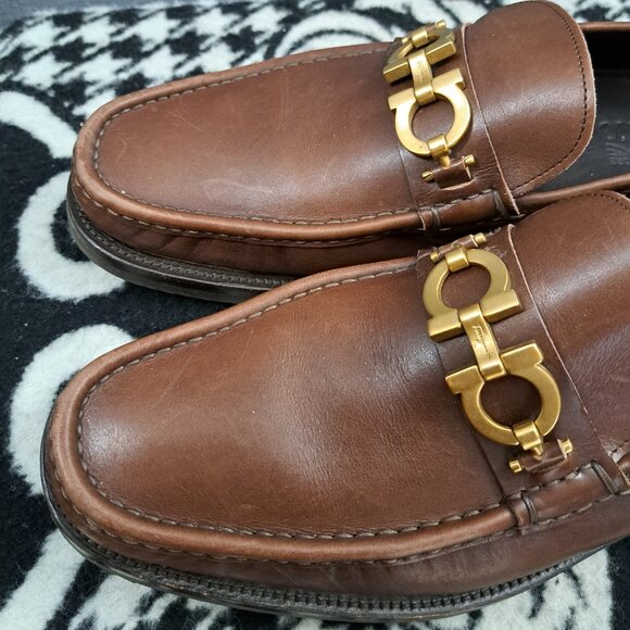 Salvatore Ferragamo Gancini Bit Loafers Men Size 13 Brown Italy main image 12